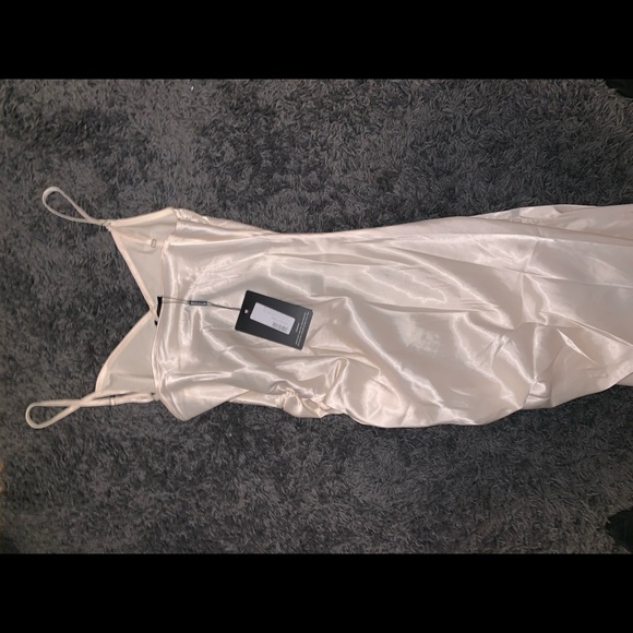 Long Spaghetti Strap Satin Dress (Cream) - Picture 6 of 6